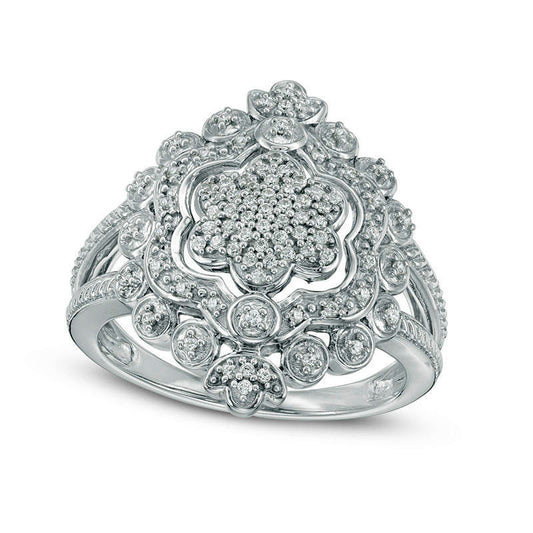 0.20 CT. T.W. Composite Natural Diamond Flower Frame Ring in Sterling Silver
