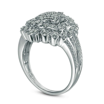0.20 CT. T.W. Composite Natural Diamond Flower Frame Ring in Sterling Silver