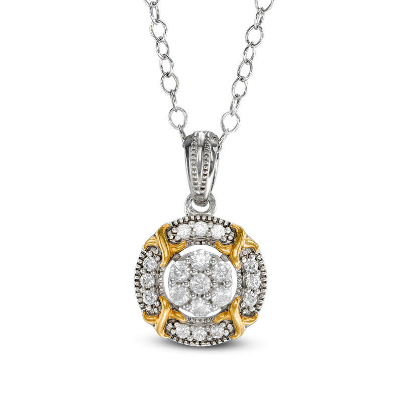 0.25 CT. T.W. Composite Natural Diamond "X" Frame Antique Vintage-Style Pendant in Sterling Silver with 14K Gold Plate