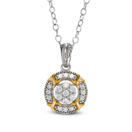 0.25 CT. T.W. Composite Natural Diamond "X" Frame Antique Vintage-Style Pendant in Sterling Silver with 14K Gold Plate