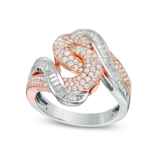1.0 CT. T.W. Natural Diamond Bypass Swirl Ring in Solid 14K Two-Tone Gold