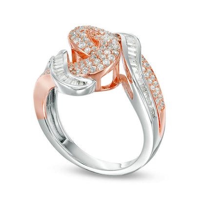 1.0 CT. T.W. Natural Diamond Bypass Swirl Ring in Solid 14K Two-Tone Gold