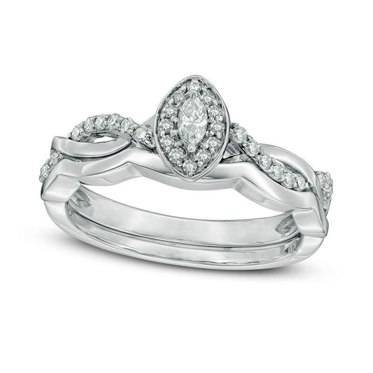 0.25 CT. T.W. Marquise Natural Diamond Frame Twist Bridal Engagement Ring Set in Solid 10K White Gold