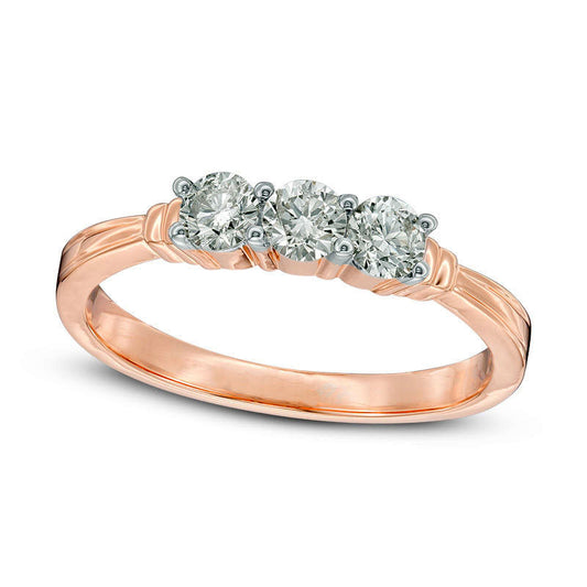 0.50 CT. T.W. Natural Diamond Three Stone Collar Engagement Ring in Solid 10K Rose Gold
