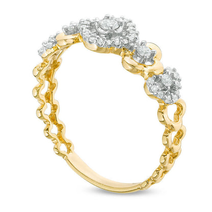 0.20 CT. T.W. Natural Diamond Flower Frame Ring in Solid 10K Yellow Gold