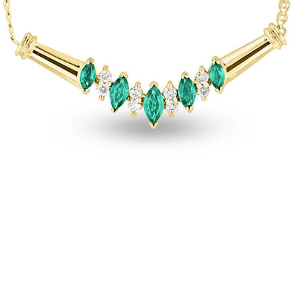 Marquise Emerald and 0.17 CT. T.W. Natural Diamond Five Stone Necklace in 14K Gold - 16"