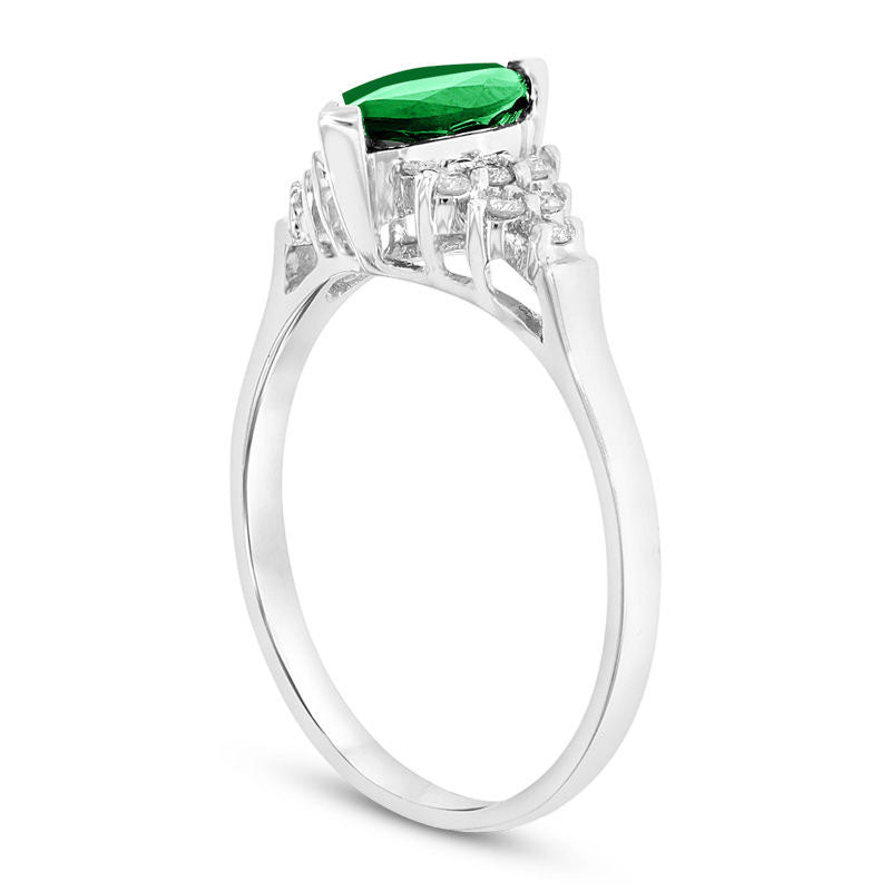 Marquise Emerald and 0.20 CT. T.W. Natural Diamond Composite Ring in Solid 14K White Gold