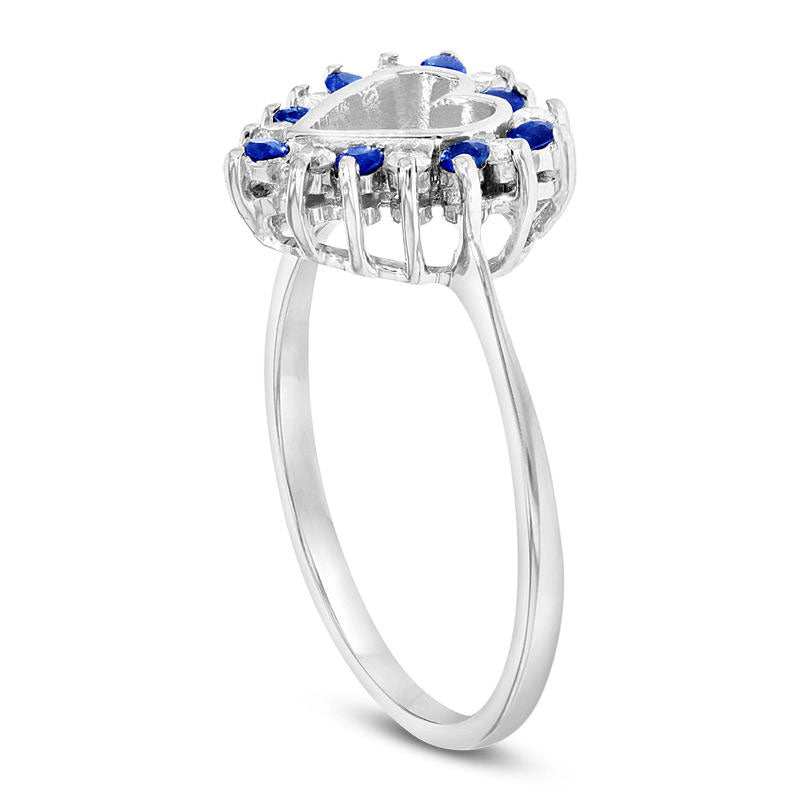 Blue Sapphire and 0.17 CT. T.W. Natural Diamond Heart Outline Ring in Solid 14K White Gold