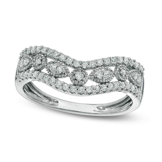 0.33 CT. T.W. Natural Diamond Antique Vintage-Style Contoured Band in Solid 10K White Gold