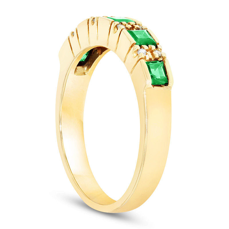 Princess-Cut Emerald and Natural Diamond Accent Five Stone Ring in Solid 14K Gold