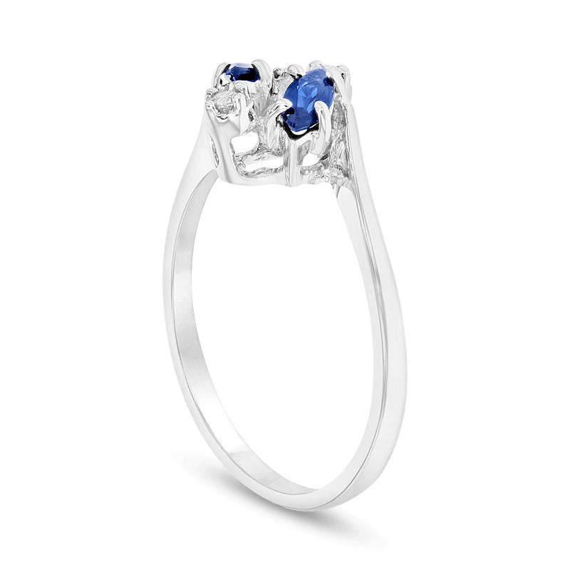 Marquise Blue Sapphire and Natural Diamond Accent Bypass Ring in Solid 14K White Gold