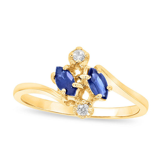 Marquise Blue Sapphire and Natural Diamond Accent Bypass Ring in Solid 14K Gold
