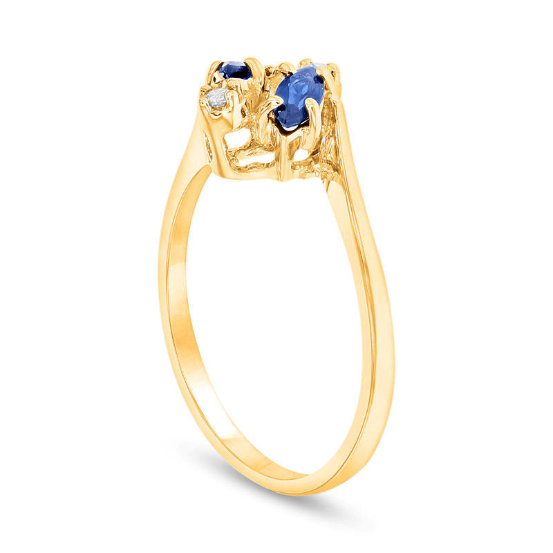 Marquise Blue Sapphire and Natural Diamond Accent Bypass Ring in Solid 14K Gold