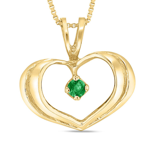 Emerald Solitaire Heart Pendant in 14K Gold