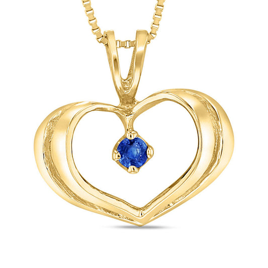 Blue Sapphire Solitaire Heart Pendant in 14K Gold
