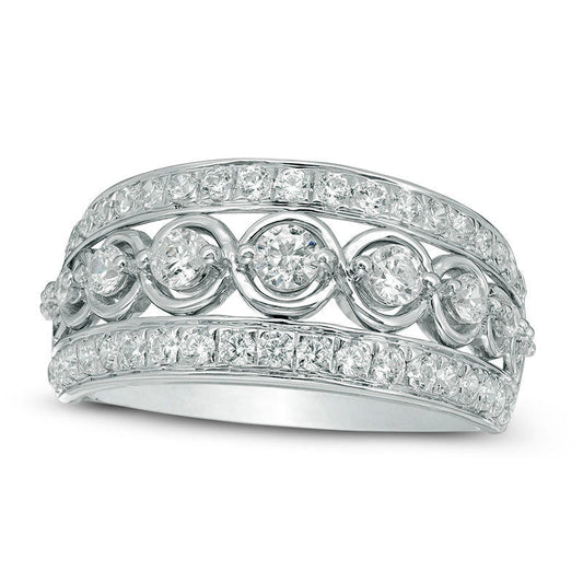 1.0 CT. T.W. Natural Diamond Nine Stone Anniversary Band in Solid 14K White Gold