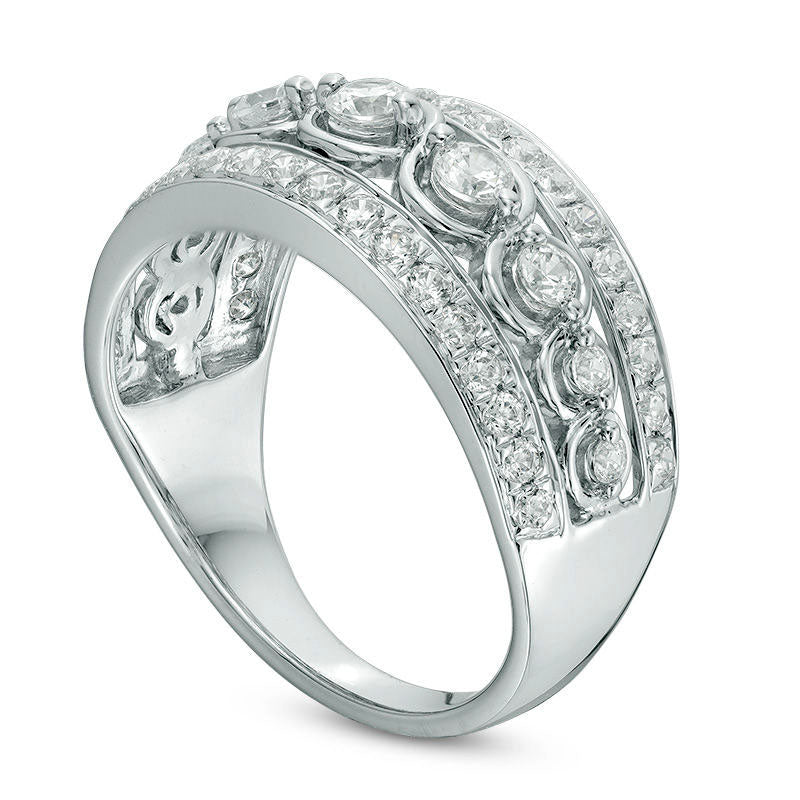 1.0 CT. T.W. Natural Diamond Nine Stone Anniversary Band in Solid 14K White Gold