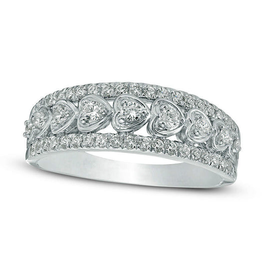 0.50 CT. T.W. Natural Diamond Heart Frame Nine Stone Anniversary Band in Solid 14K White Gold