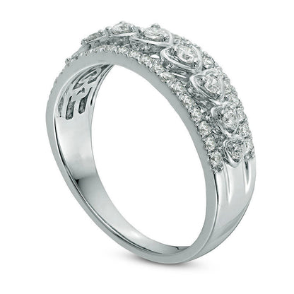 0.50 CT. T.W. Natural Diamond Heart Frame Nine Stone Anniversary Band in Solid 14K White Gold