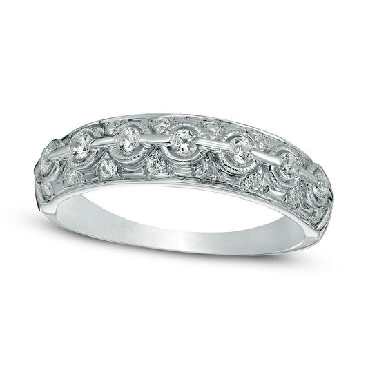 0.33 CT. T.W. Natural Diamond Antique Vintage-Style Anniversary Band in Solid 14K White Gold