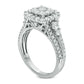 1.5 CT. T.W. Natural Diamond Double Square Frame Antique Vintage-Style Engagement Ring in Solid 14K White Gold