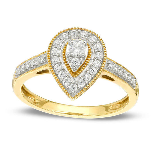 0.33 CT. T.W. Natural Diamond Teardrop-Shaped Frame Antique Vintage-Style Engagement Ring in Solid 10K Yellow Gold