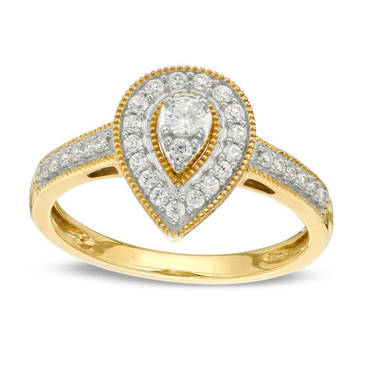 0.33 CT. T.W. Natural Diamond Teardrop-Shaped Frame Split Shank Antique Vintage-Style Engagement Ring in Solid 10K Yellow Gold
