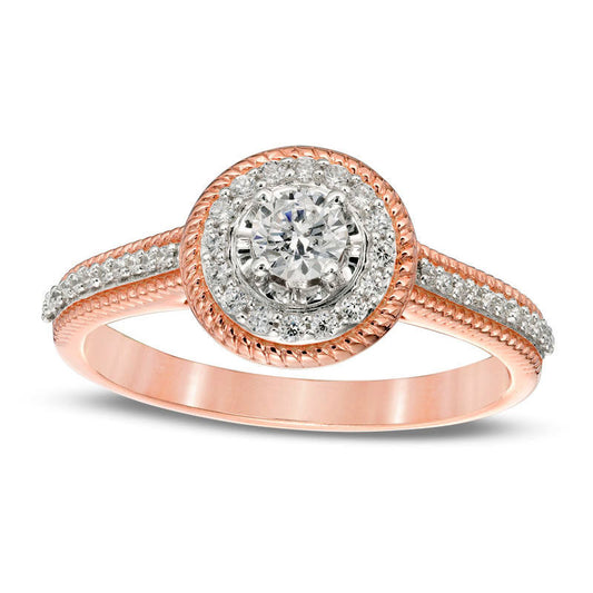 0.38 CT. T.W. Natural Diamond Frame Antique Vintage-Style Engagement Ring in Solid 14K Rose Gold