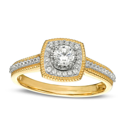 0.38 CT. T.W. Natural Diamond Cushion Frame Antique Vintage-Style Engagement Ring in Solid 14K Gold