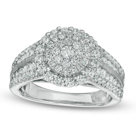 1.38 CT. T.W. Composite Natural Diamond Frame Antique Vintage-Style Engagement Ring in Solid 14K White Gold