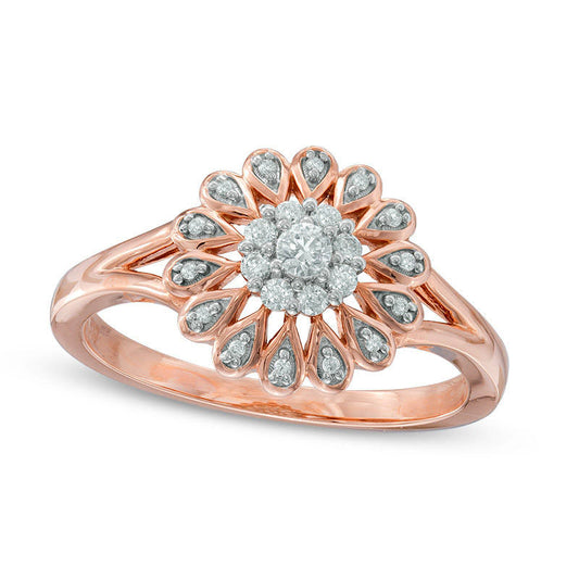 0.20 CT. T.W. Natural Diamond Composite Flower Ring in Solid 10K Rose Gold