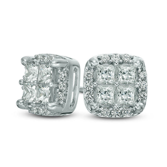 1 CT. T.W. Quad Princess-Cut Diamond Square Frame Stud Earrings in 10K White Gold