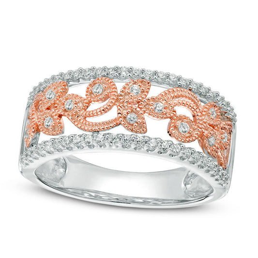 0.33 CT. T.W. Natural Diamond Filigree Antique Vintage-Style Band in Solid 10K Two-Tone Gold
