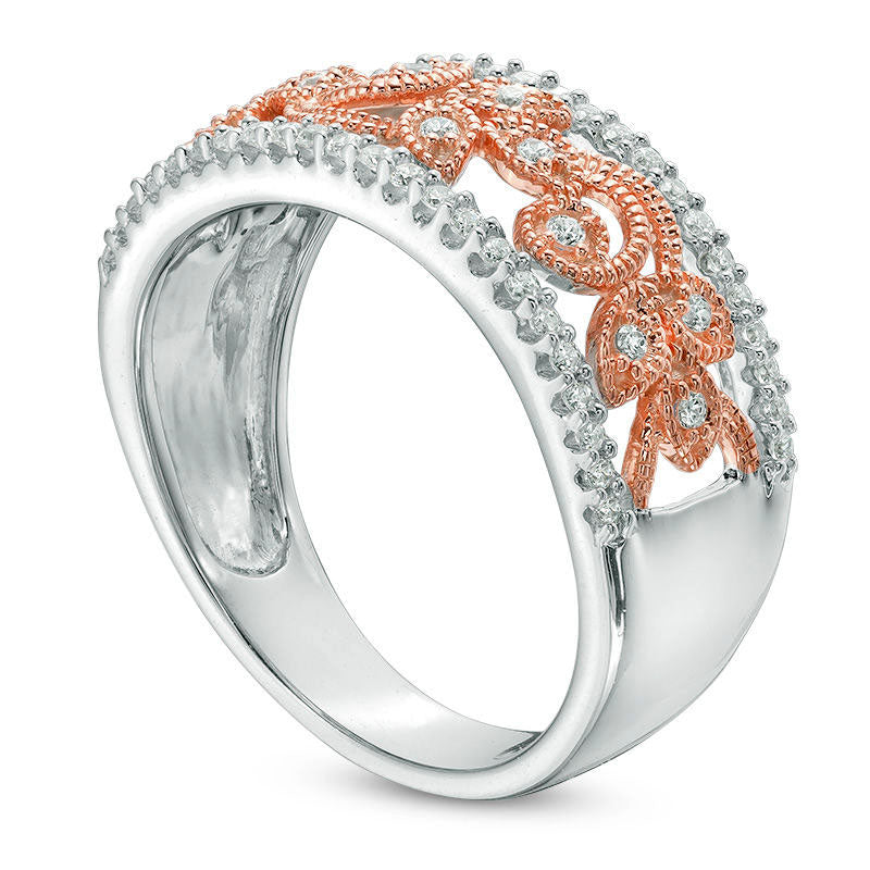 0.33 CT. T.W. Natural Diamond Filigree Antique Vintage-Style Band in Solid 10K Two-Tone Gold
