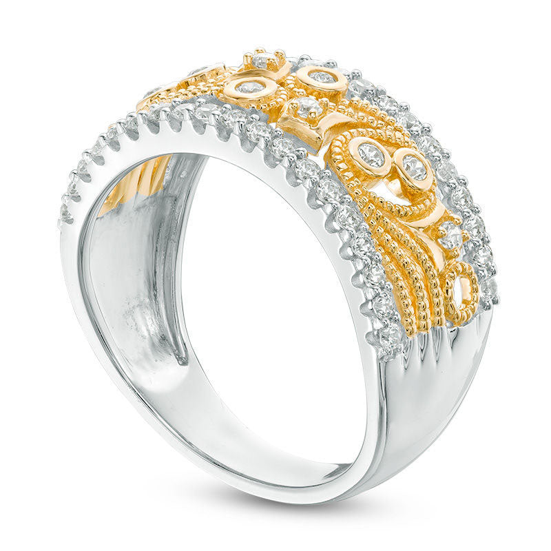 0.50 CT. T.W. Natural Diamond Filigree Antique Vintage-Style Band in Solid 10K Two-Tone Gold