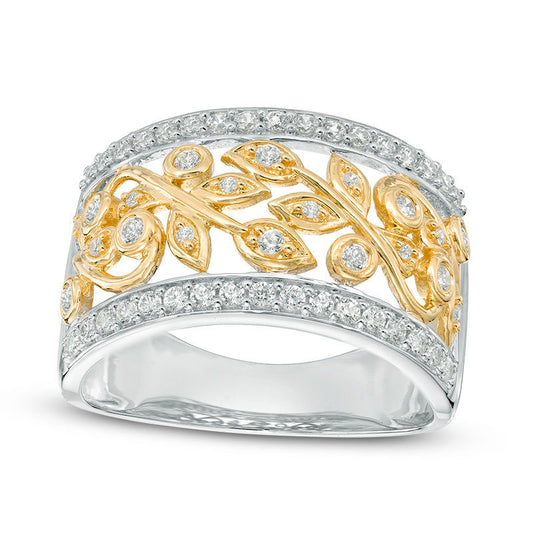 0.50 CT. T.W. Natural Diamond Leaf Pattern Band in Solid 10K Two-Tone Gold