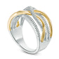 0.17 CT. T.W. Natural Diamond Wavy Crossover Band in Sterling Silver and Solid 10K Yellow Gold