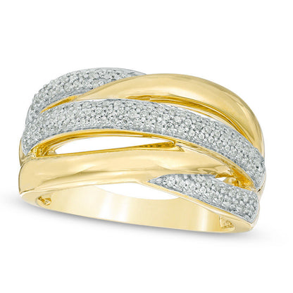 0.38 CT. T.W. Natural Diamond Layered Crossover Split Shank Ring in Solid 10K Yellow Gold
