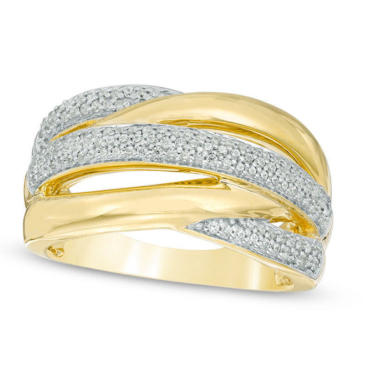 0.38 CT. T.W. Natural Diamond Layered Crossover Split Shank Ring in Solid 10K Yellow Gold
