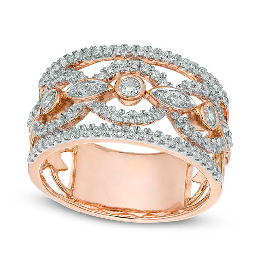 0.75 CT. T.W. Natural Diamond Art Deco-Inspired Band in Solid 10K Rose Gold