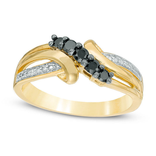 0.25 CT. T.W. Enhanced Black and White Natural Diamond Five Stone Bypass Ring in Solid 10K Yellow Gold
