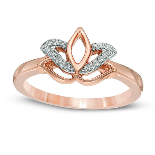 Natural Diamond Accent Lotus Flower Ring in Solid 10K Rose Gold