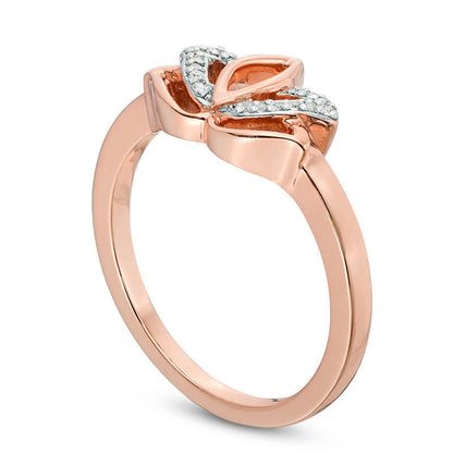 Natural Diamond Accent Lotus Flower Ring in Solid 10K Rose Gold
