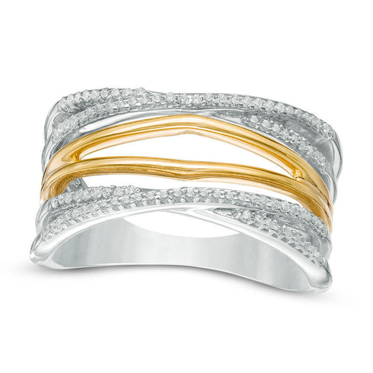 0.20 CT. T.W. Natural Diamond Layered Crossover Ring in Sterling Silver and Solid 10K Yellow Gold