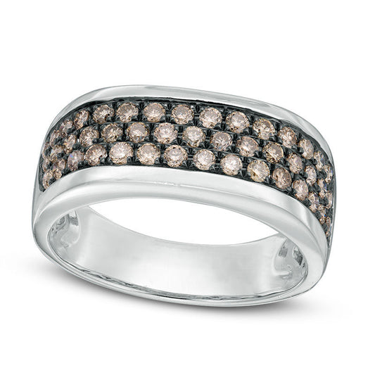 Mens 1.0 CT. T.W. Champagne Natural Diamond Multi-Row Anniversary Band in Solid 10K White Gold