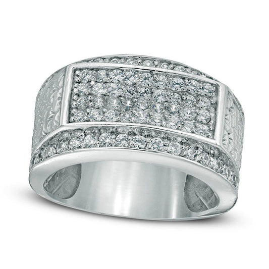 Mens 1.0 CT. T.W. Composite Natural Diamond Rectangle Anniversary Ring in Solid 10K White Gold