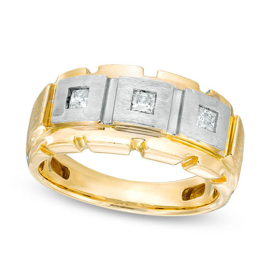 Mens 0.33 CT. T.W. Square-Cut Natural Diamond Three Stone Anniversary Band in Solid 10K Two-Tone Gold