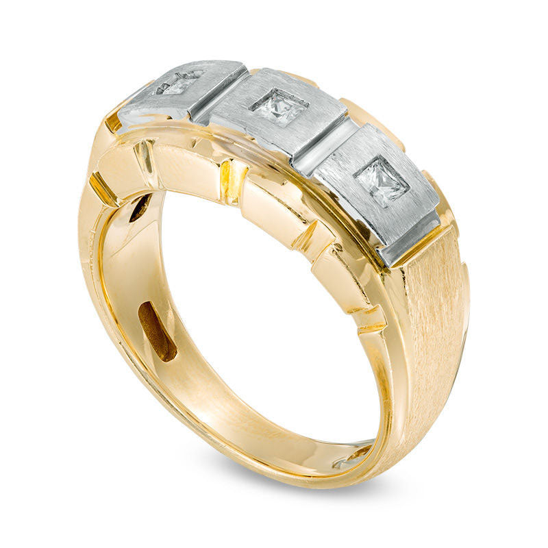 Mens 0.33 CT. T.W. Square-Cut Natural Diamond Three Stone Anniversary Band in Solid 10K Two-Tone Gold