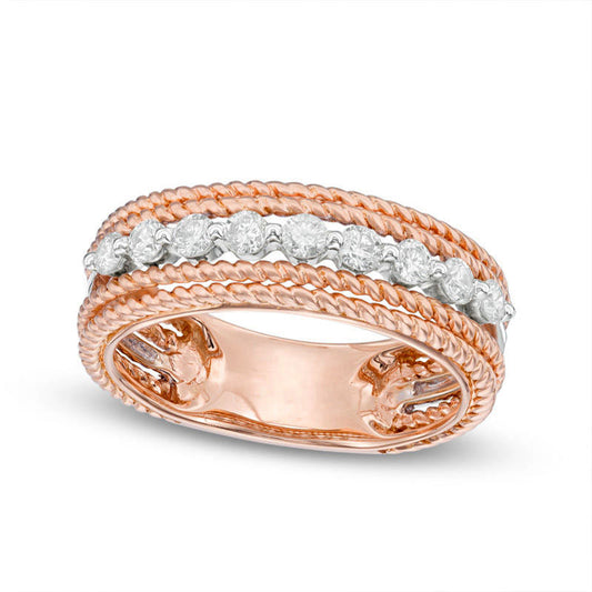 0.50 CT. T.W. Natural Diamond Braided Rope Edge Anniversary Band in Solid 14K Two-Tone Gold