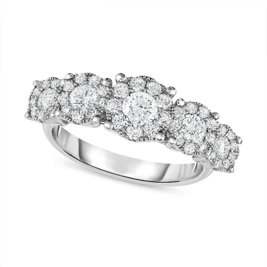 1.25 CT. T.W. Natural Diamond Frame Five Stone Anniversary Band in Solid 14K White Gold